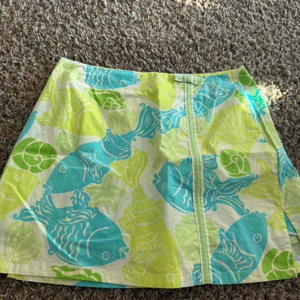 Lilly Pulitzer Fish Print Mini Skirt Turquoise Lime Green Coastal Size 4
